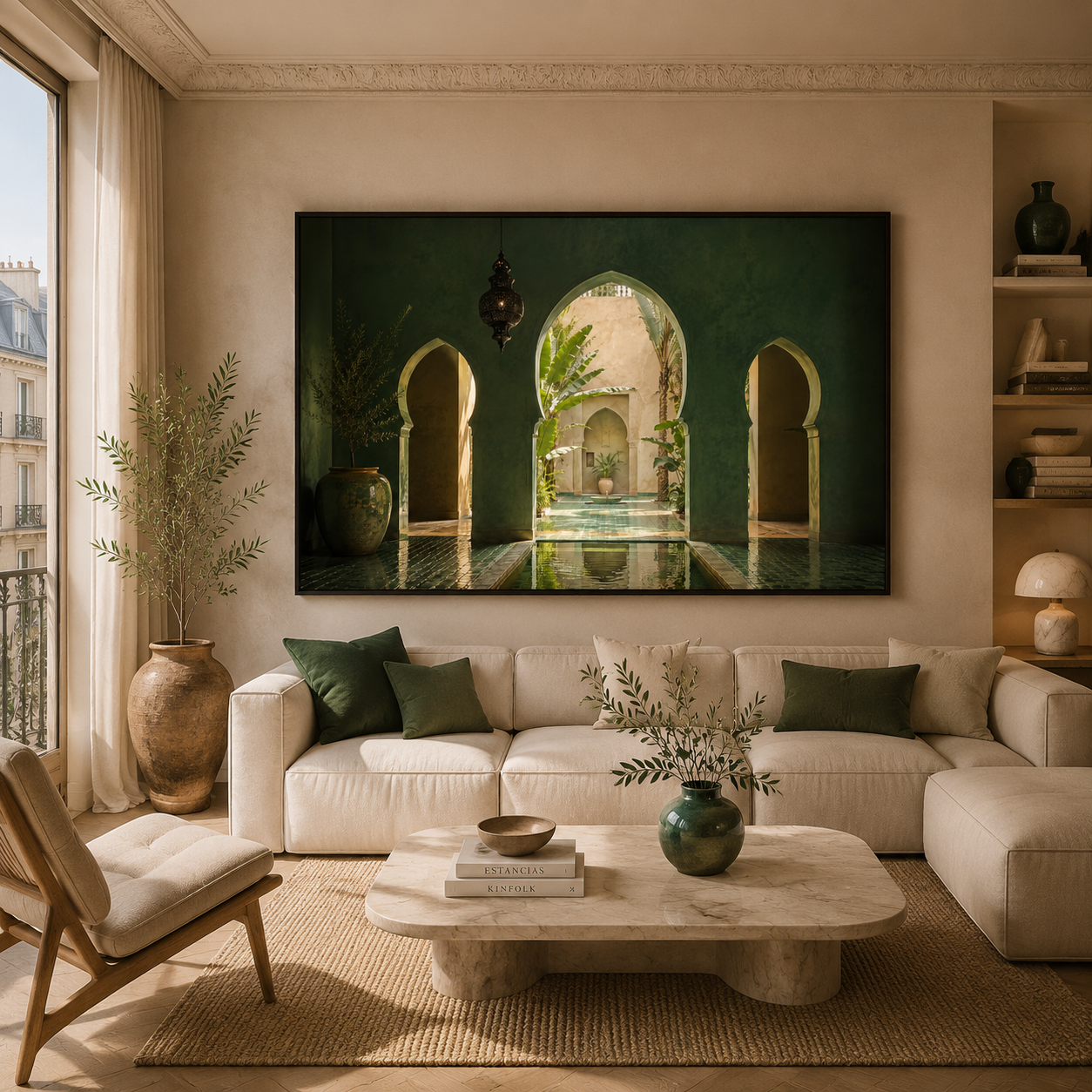 Tableau marocain – le Riad emeraude – XS : 30x20cm, Tableau en toile, Cadre Américain Noir