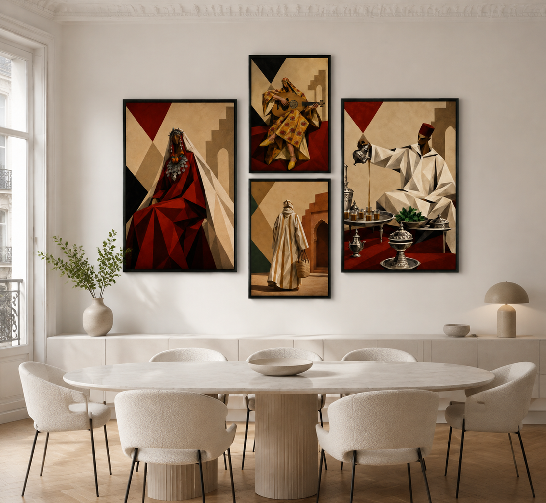 Composition Murale 1 - Géométrie Marocaine – 2x 80H60L cm + 2x 60H40L, Tableau en toile, Pas de cadre