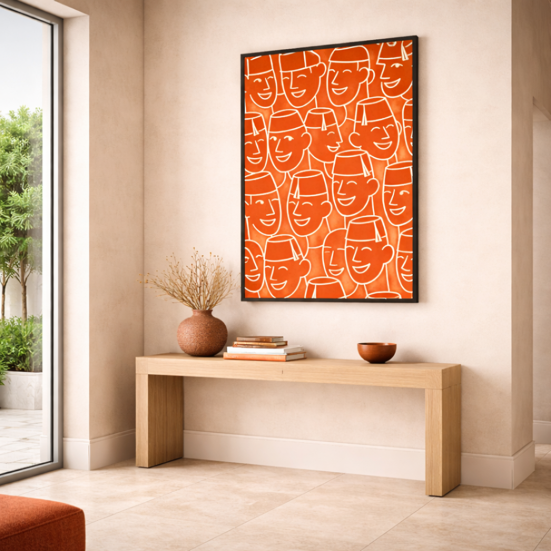 Tableau tarbouch pop orange art déco détail
