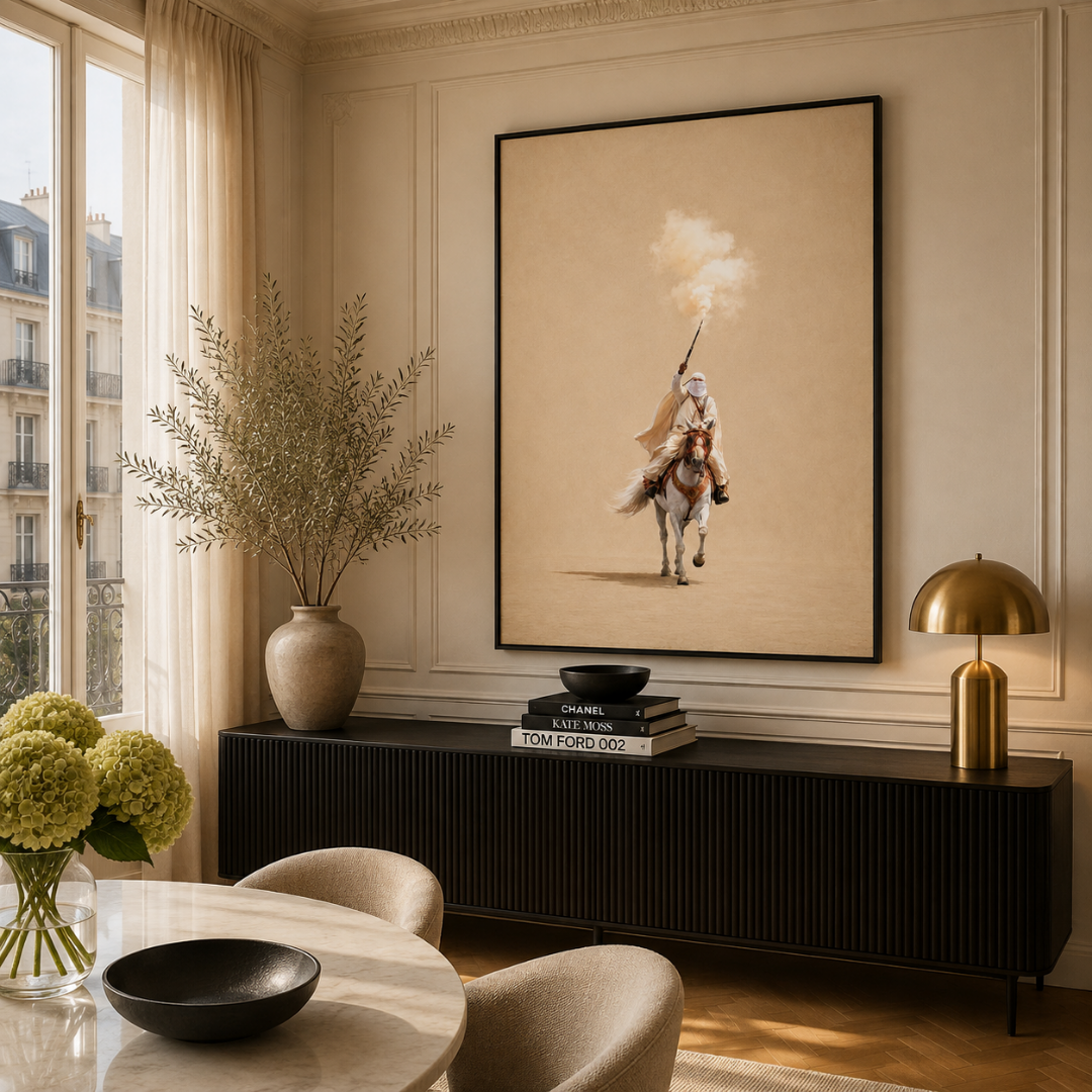 Tableau marocain – Tbourida Beige – XS : 30x20cm, Tableau en toile, Pas de cadre