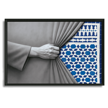 Tableau main zellige bleu contemplatif marocain élégant