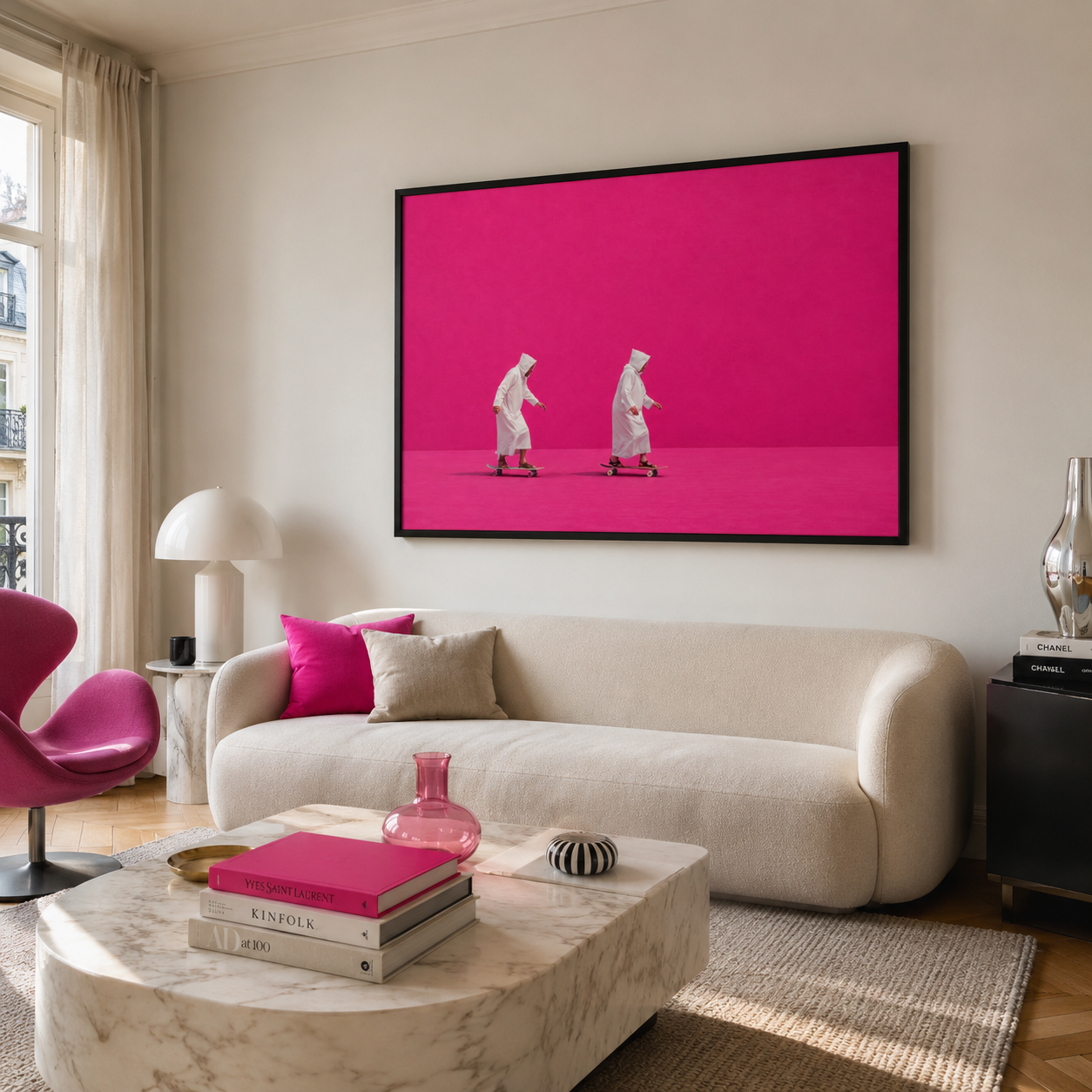 Tableau marocain – Skate rose - Horizontal – XS : 30x20cm, Tableau en toile, Cadre Américain Noir