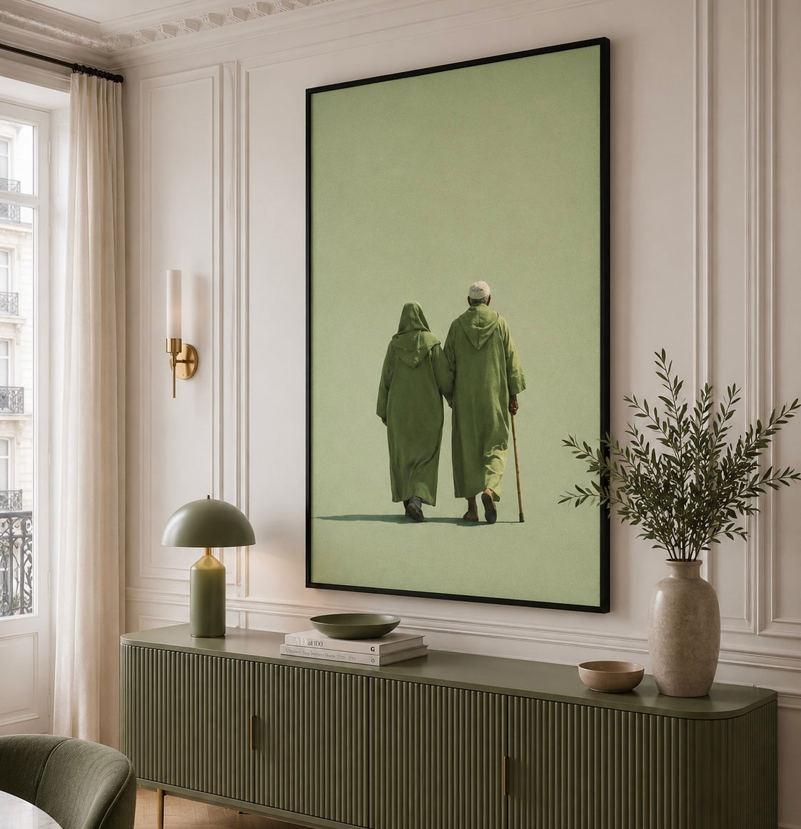 Tableau marocain – L’amour Marocain Vert – XS : 30x20cm, Tableau en toile, Cadre Américain Noir