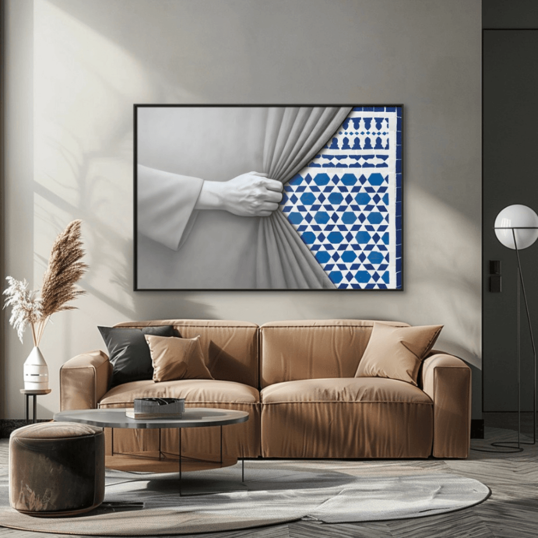 Tableau main zellige bleu marocain détail