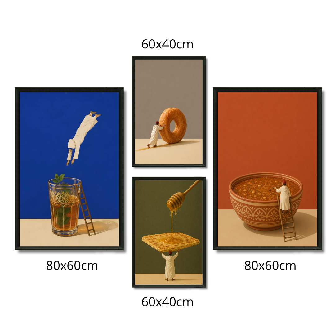 Composition Murale 1 - L'Art des Saveurs – 2x 80H60L cm + 2x 60H40L, Tableau en toile, Cadre Américain Blanc