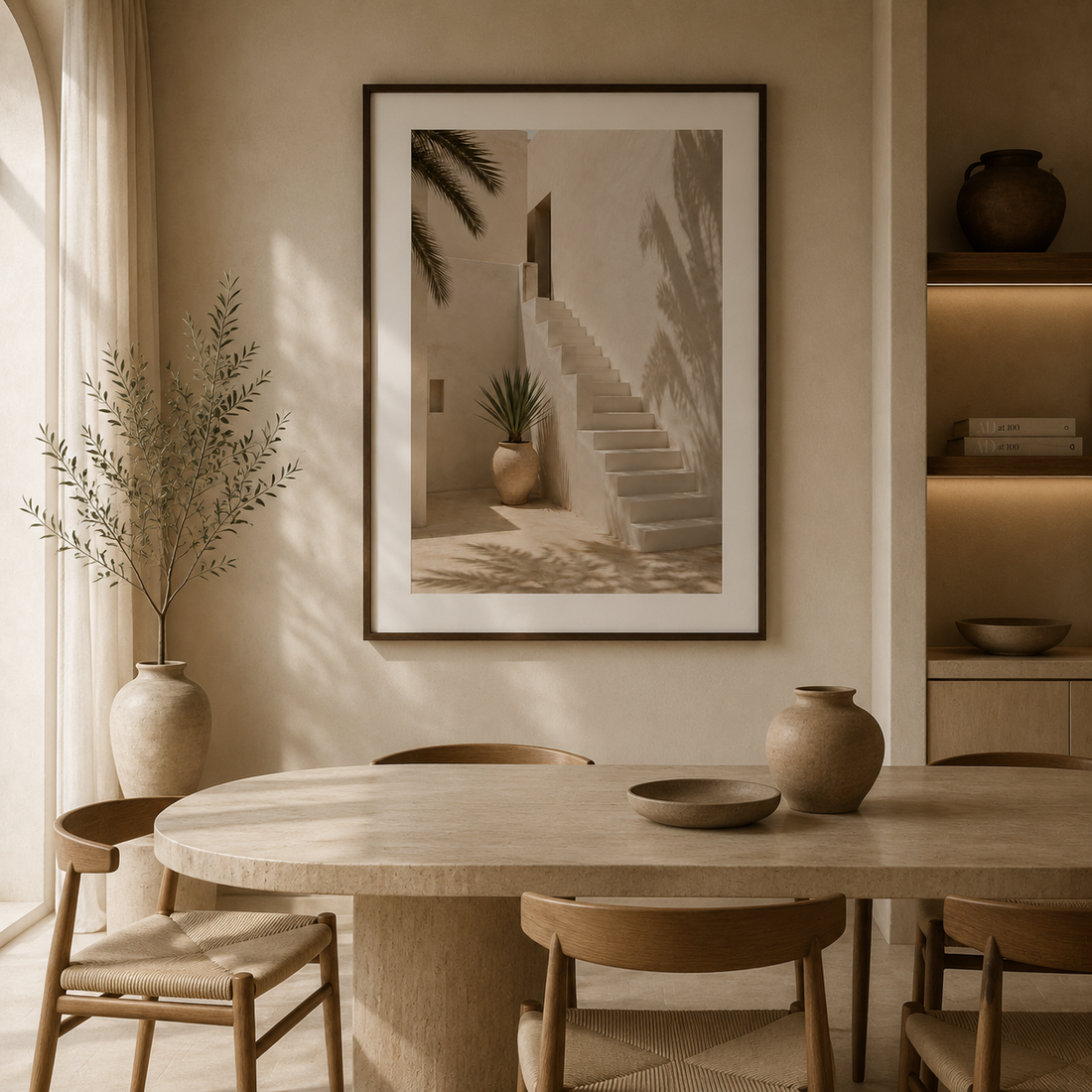 Tableau encadré Marocain – Horizon Ocre – Tableau Encadré Premium, S : 30x20cm, Cadre Noir Mat