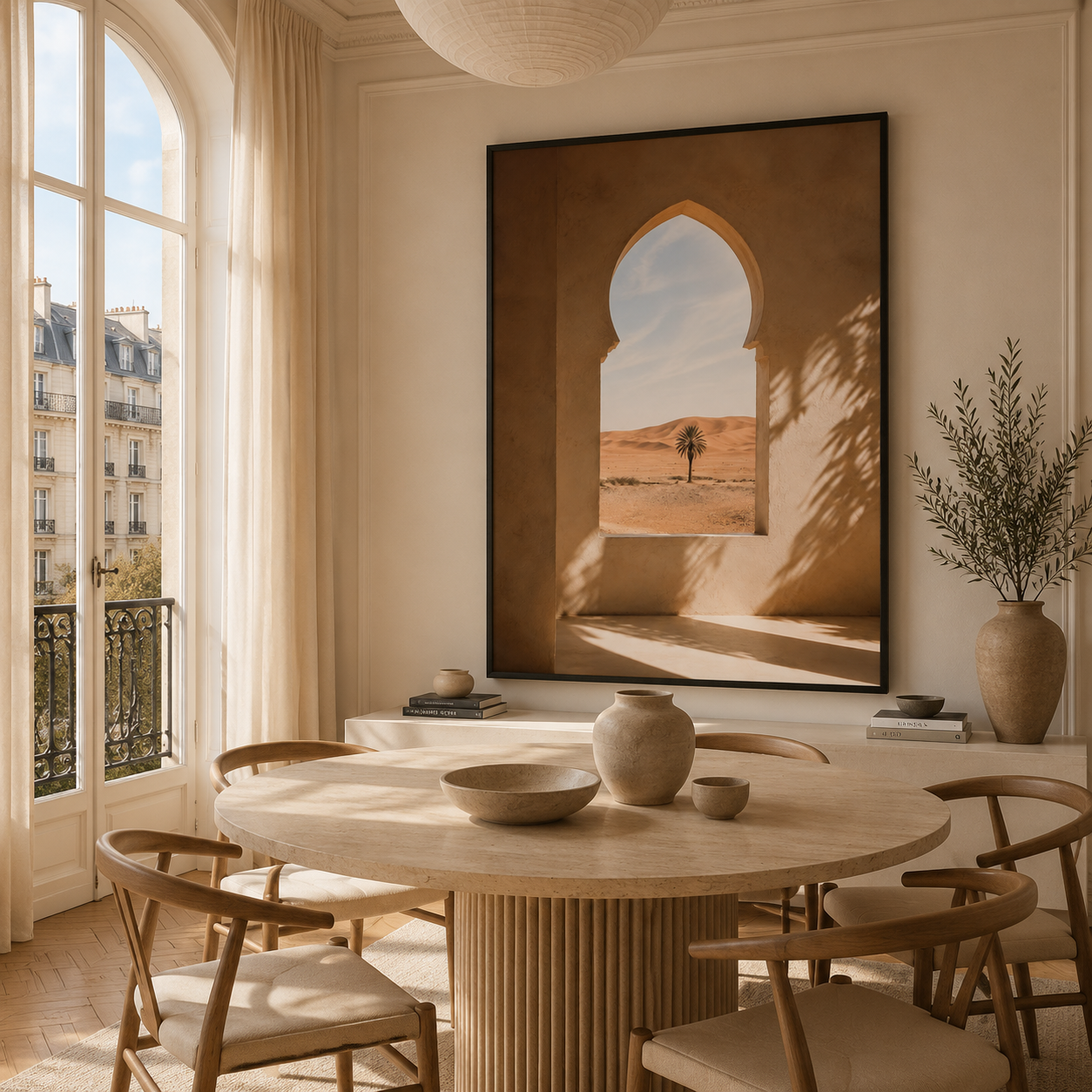 Tableau marocain – La fenêtre du sahara – XS : 30x20cm, Tableau en toile, Cadre Américain Noir