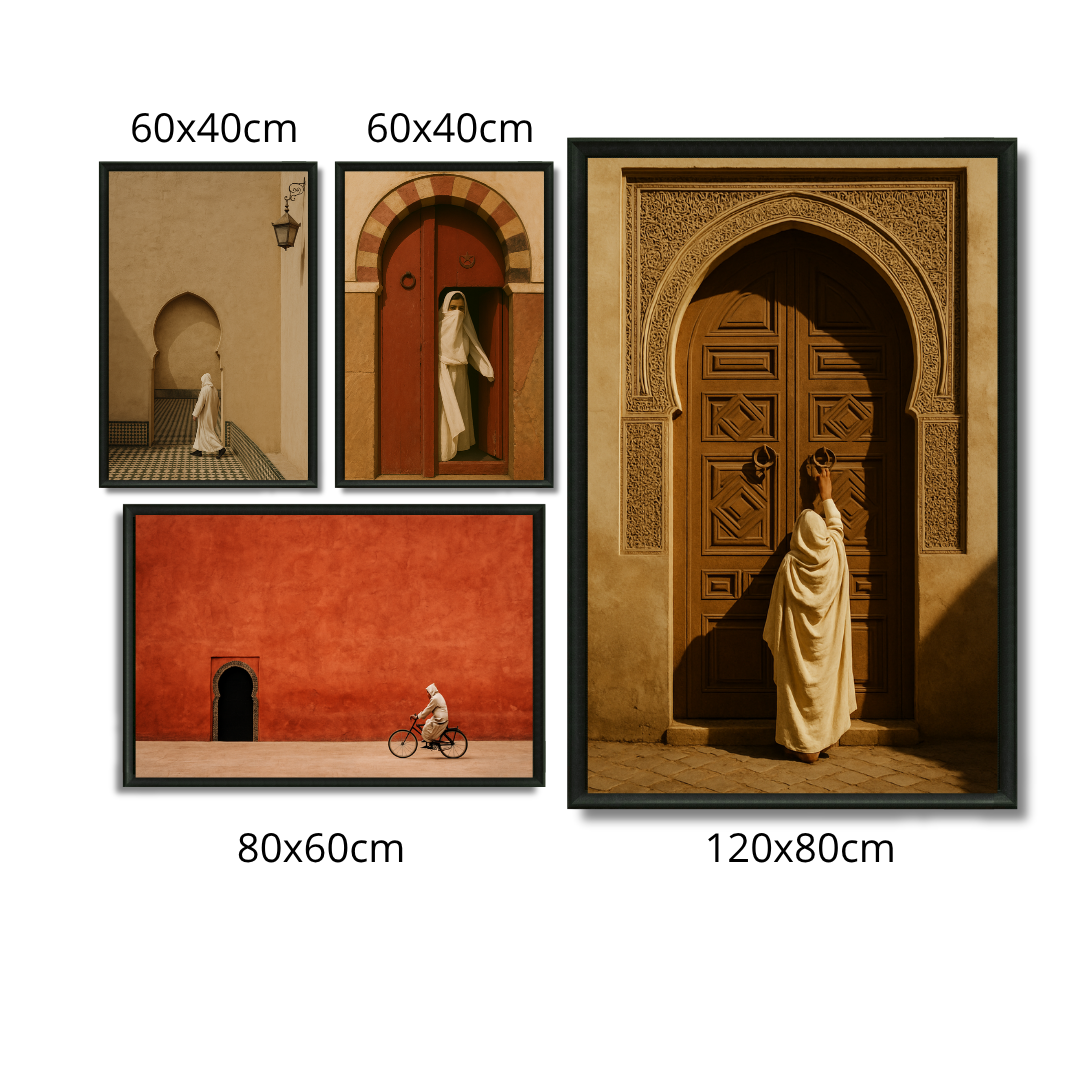 Composition Murale 2 - Le Maroc 1950 – 1x 120Hx80L cm + 1x 60H80L cm + 2x 60H40L, Tableau en toile, Cadre Américain Blanc