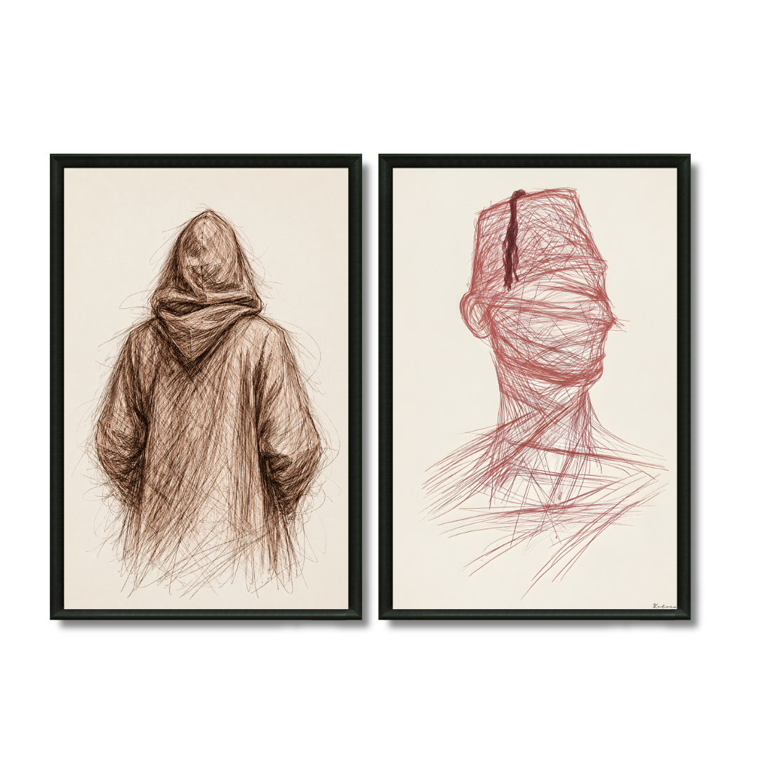 Duo Tableaux - Dessins Haj Marocain – 2xXS : 30x20cm, Tableau en toile, Pas de cadre