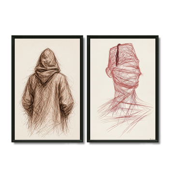 Duo Tableaux - Dessins Haj Marocain – 2xXS : 30x20cm, Tableau en toile, Pas de cadre