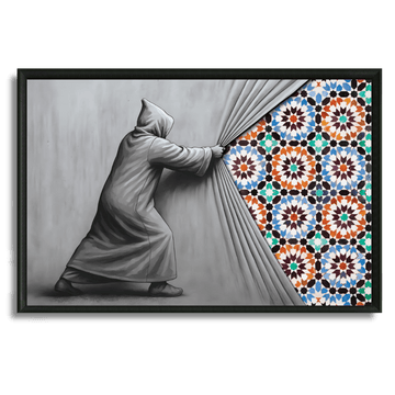 Tableau djellaba zellige multicolore tradition modernité marocaine
