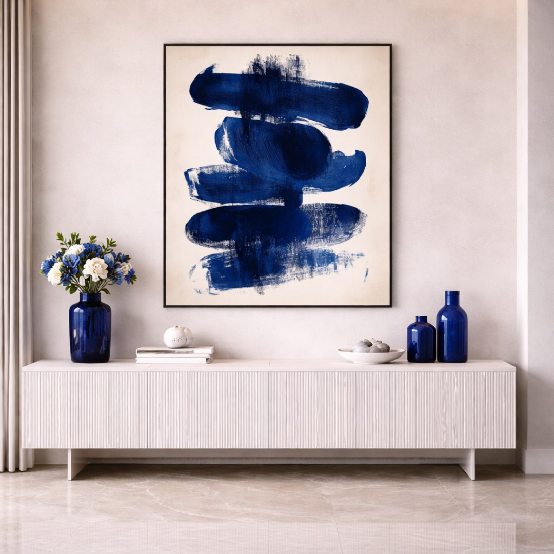 Tableau impact bleu abstrait détail