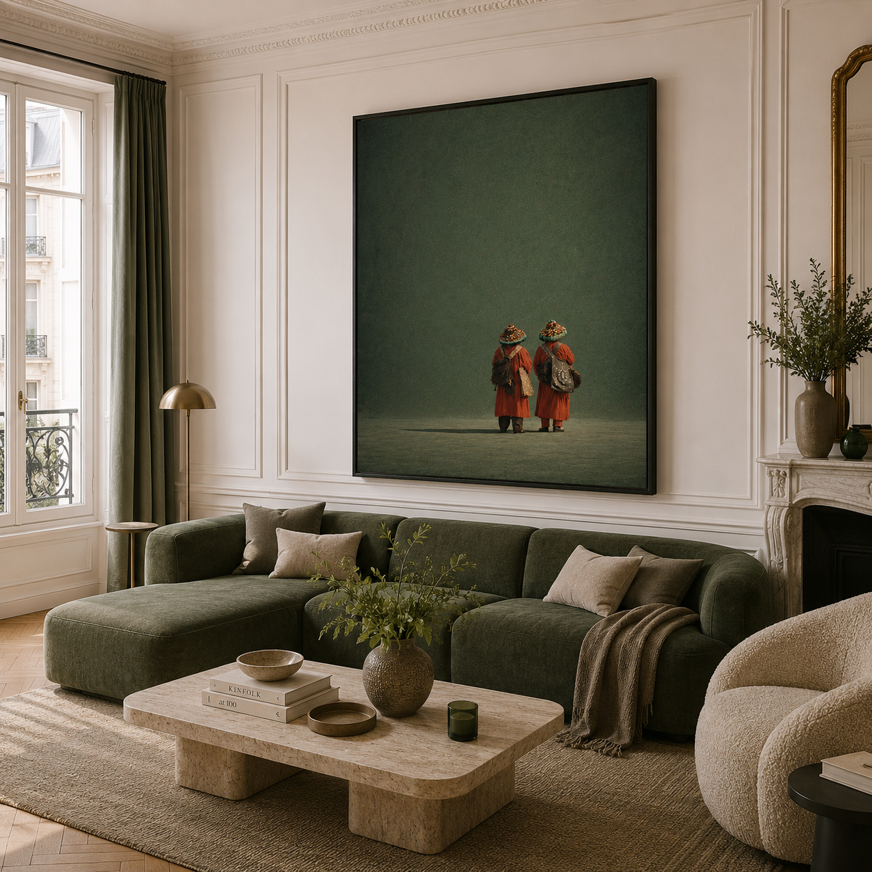 Tableau marocain – Guerrabs Verts – XS : 30x20cm, Tableau en toile, Cadre Américain Noir