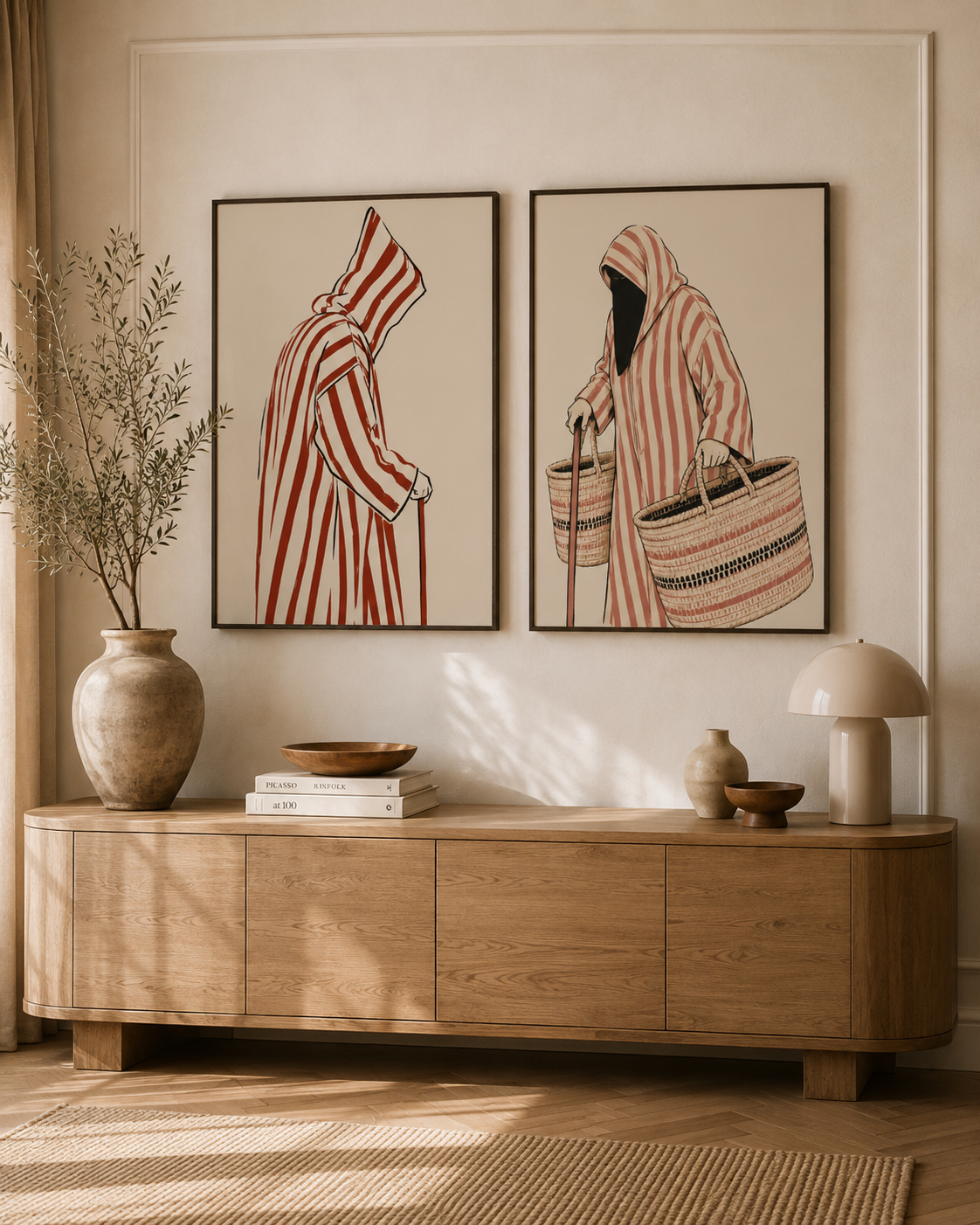 Duo Tableaux - Les Djellabistes – 2xXS : 30x20cm, Tableau en toile, Cadre Américain Noir