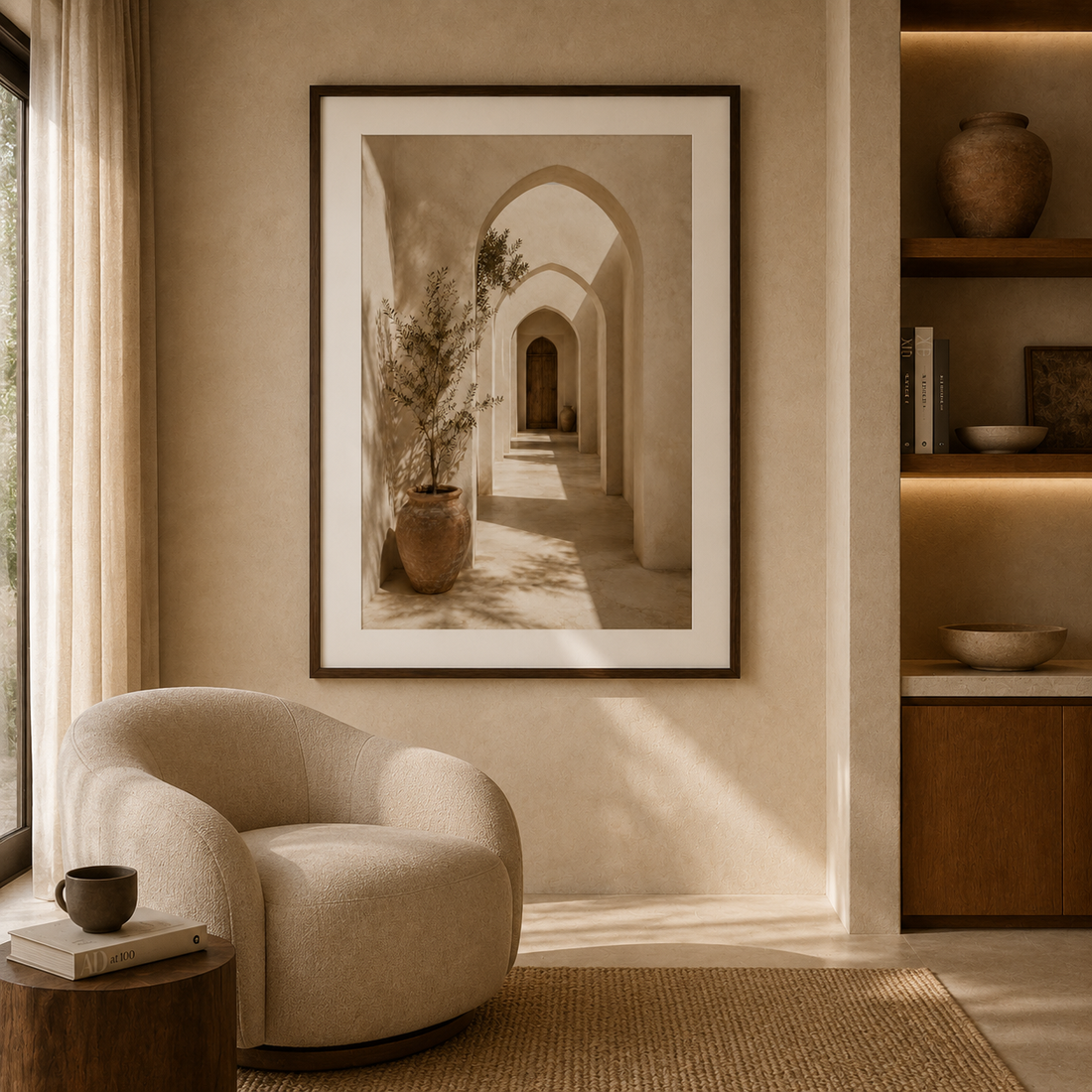 Tableau encadré Marocain – Galerie d'Ocre – Tableau Encadré Premium, S : 30x20cm, Cadre Noir Mat