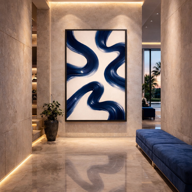 Tableau Abstrait – Profondeur Bleu