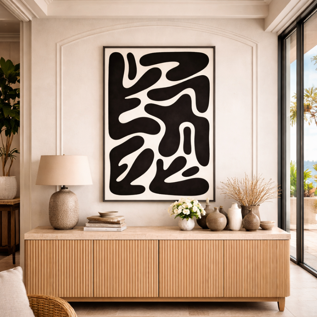 Tableau contraste noir art déco fond beige élégant