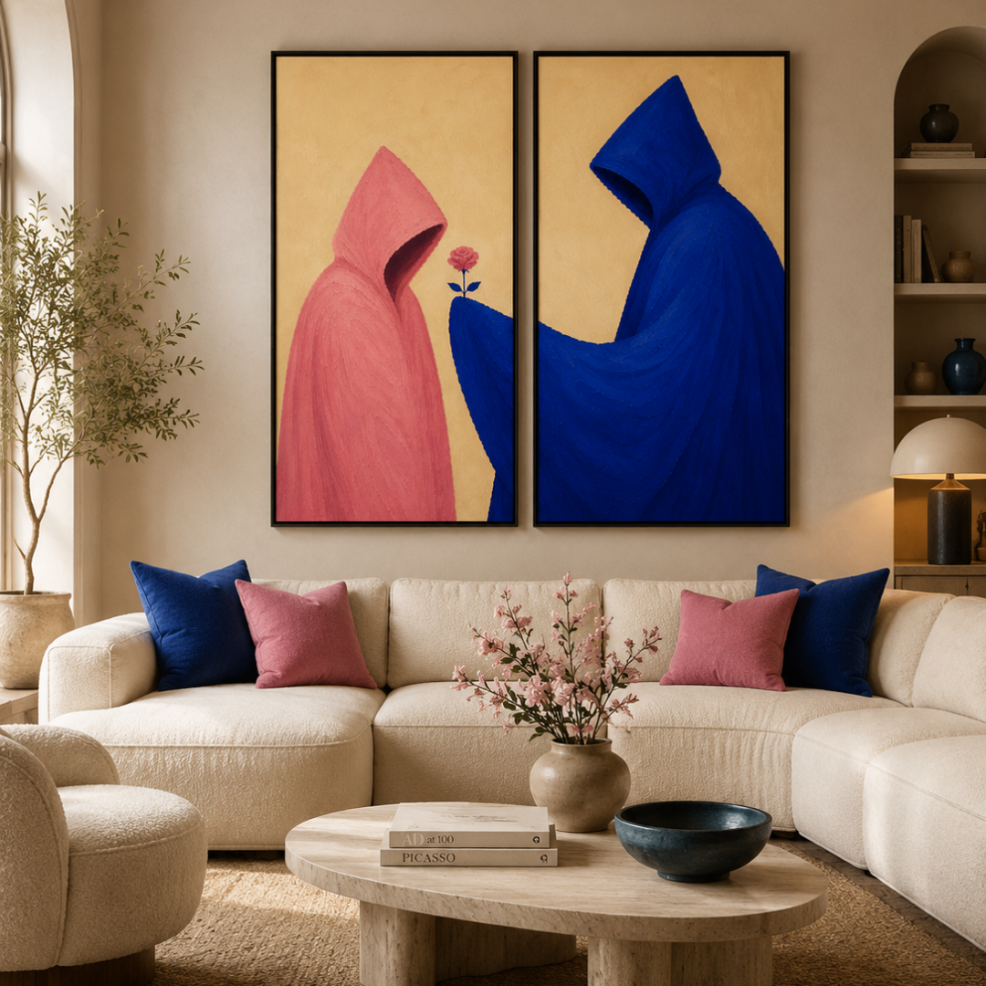Duo tableaux l'amour abstrait détail
