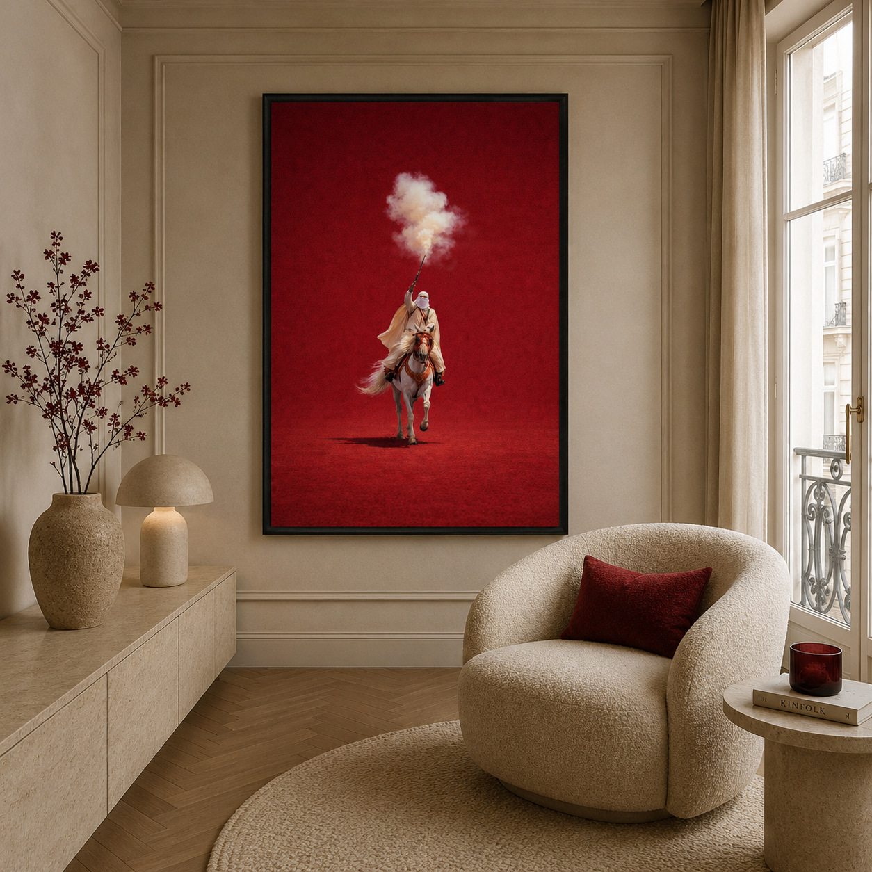 Tableau marocain – Tbourida rouge – XS : 30x20cm, Tableau en toile, Cadre Américain Noir