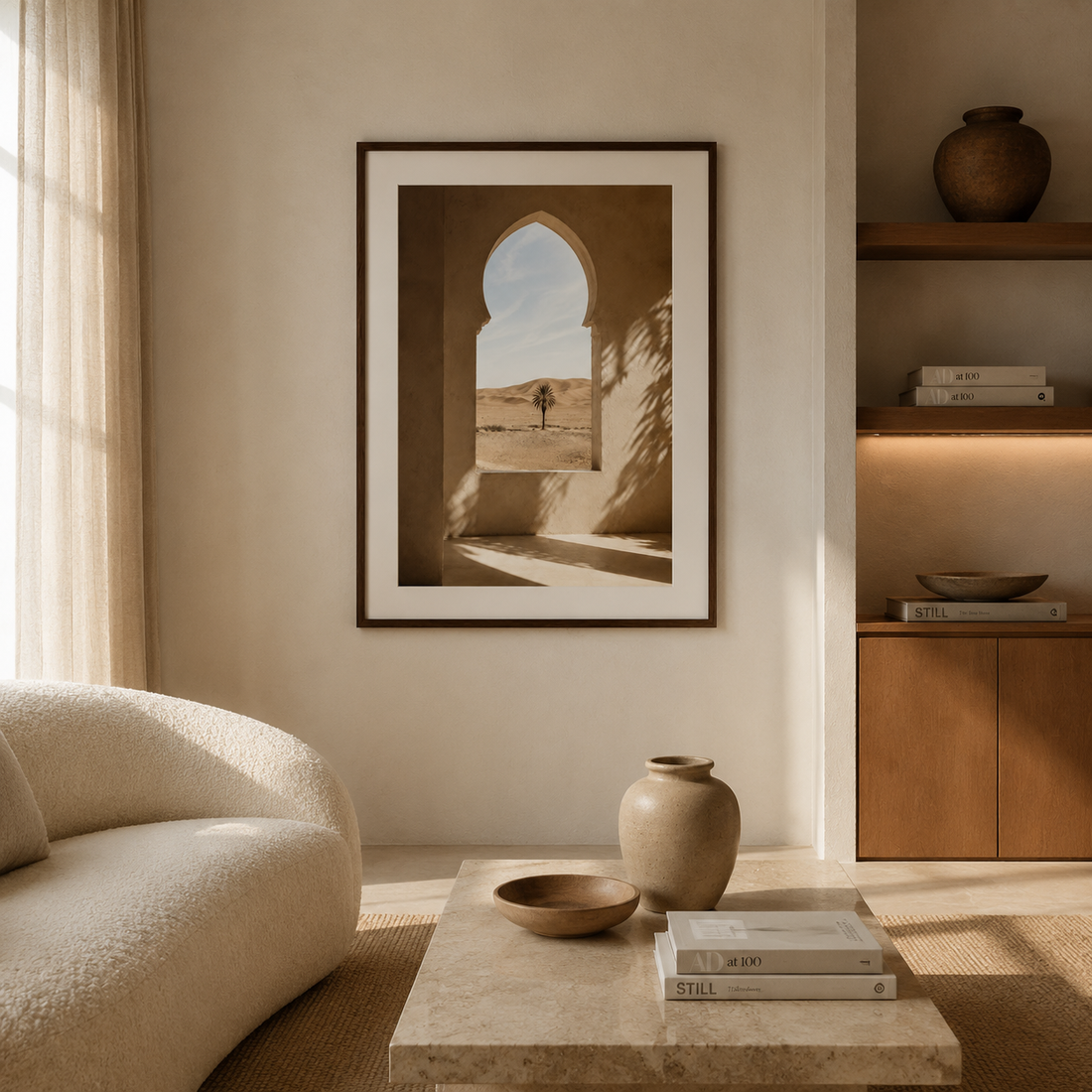 Tableau encadré Marocain – Alcôve Solaire – Tableau Encadré Premium, S : 30x20cm, Cadre Noir Mat