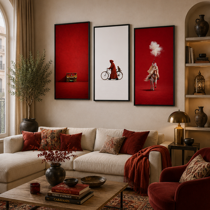 Triptyque Tableaux - blanc et rouge