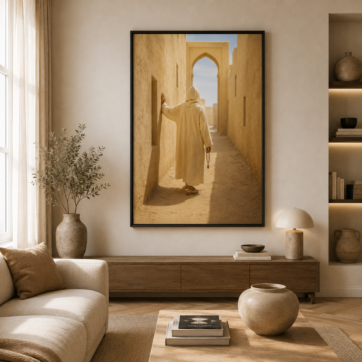 Tableau marocain – le sage du village – XS : 30x20cm, Tableau en toile, Cadre Américain Noir