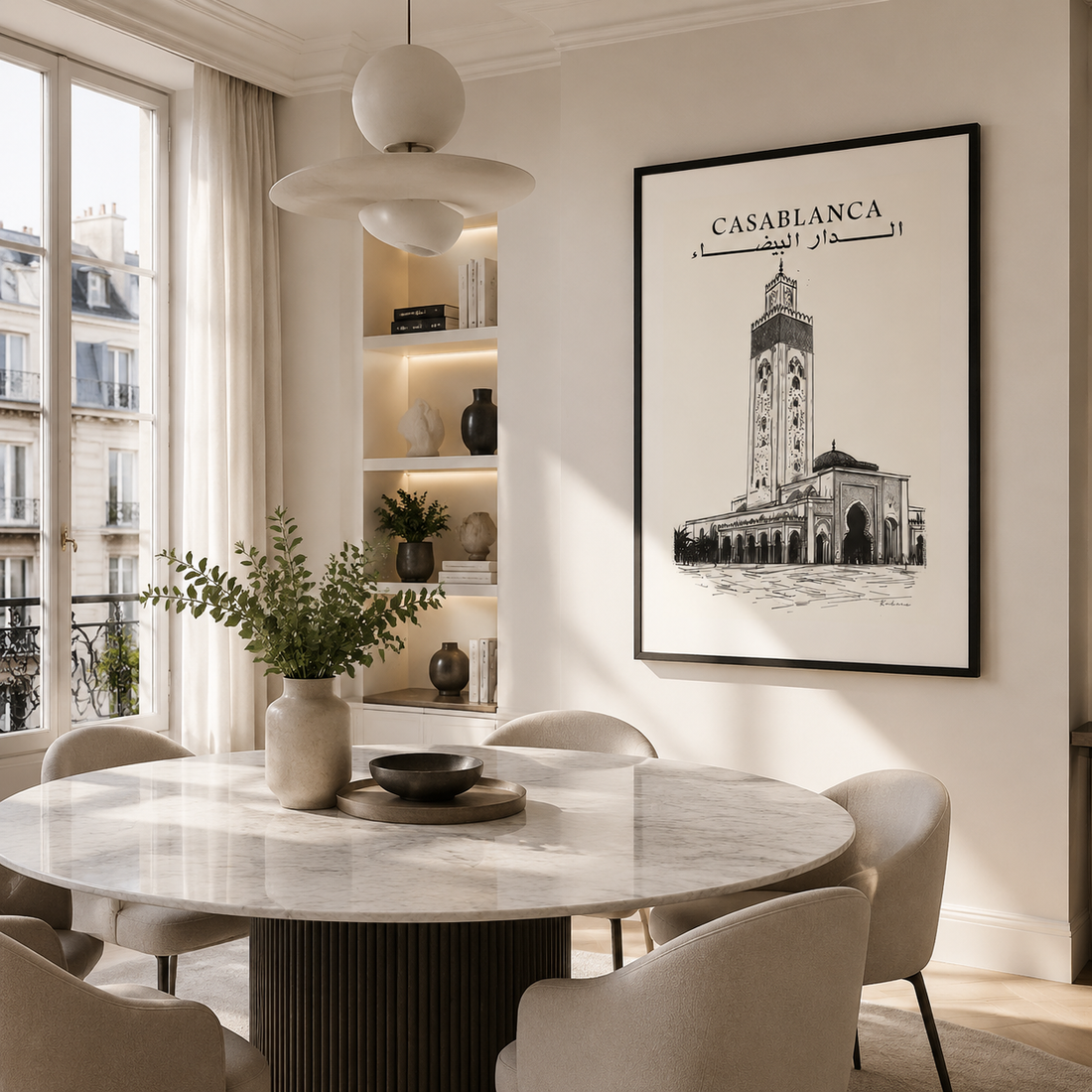 Tableau encadré Marocain – Casablanca Illustration – Tableau Encadré Premium, S : 30x20cm, Cadre Noir Mat