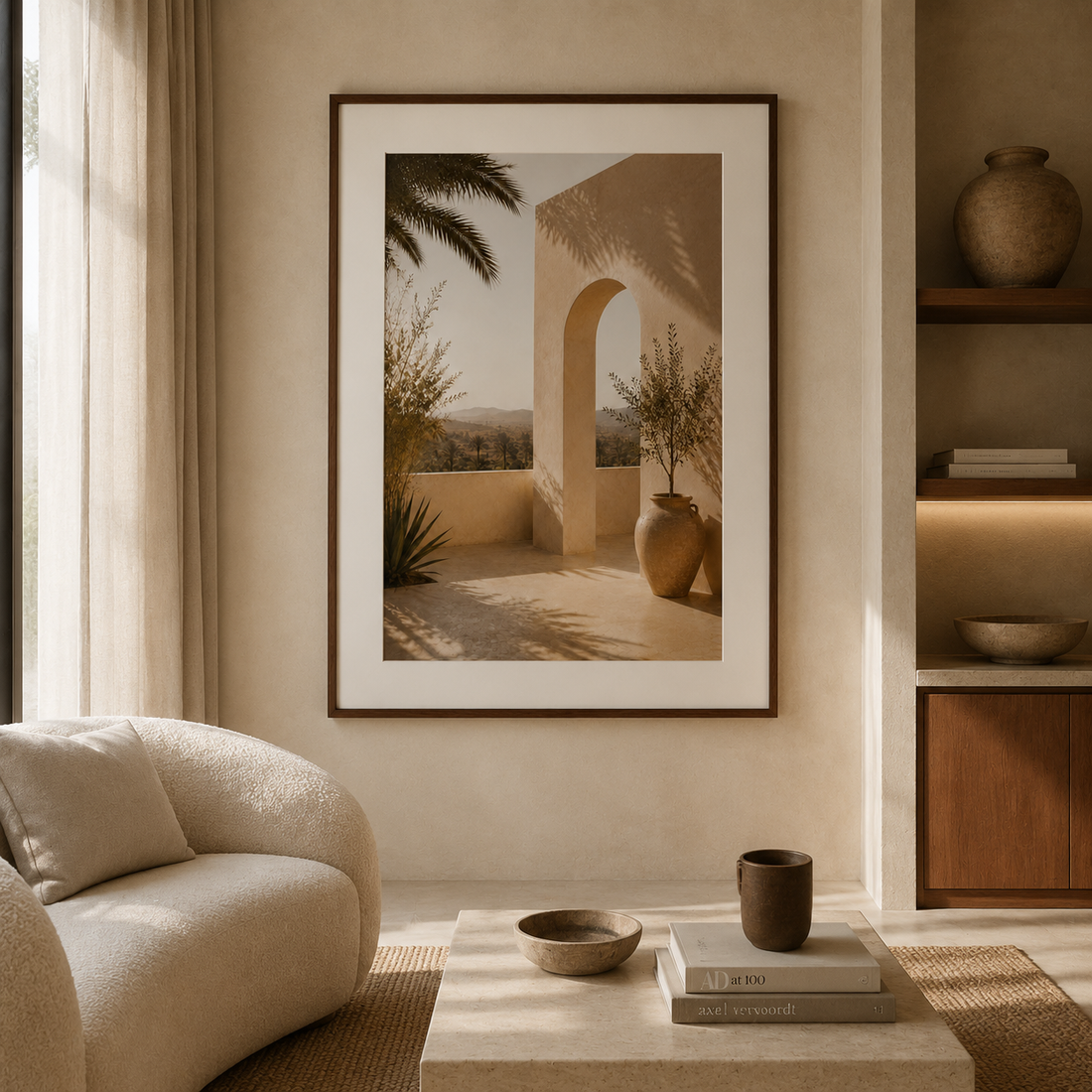 Tableau encadré Marocain – Palmier Royal – Tableau Encadré Premium, S : 30x20cm, Cadre Noir Mat