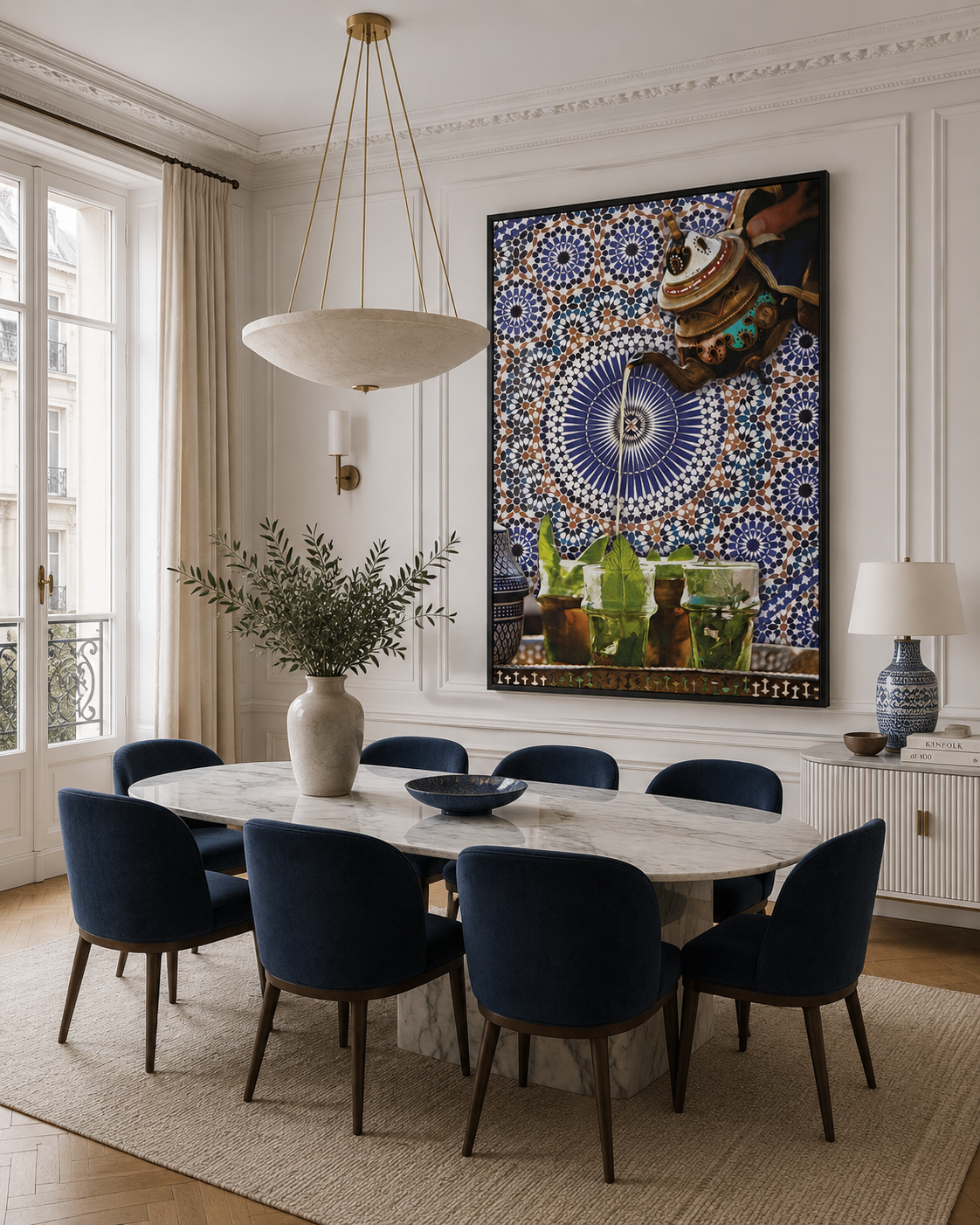 Tableau marocain – Service Atay à la Menthe – XS : 30x20cm, Tableau en toile, Cadre Américain Noir