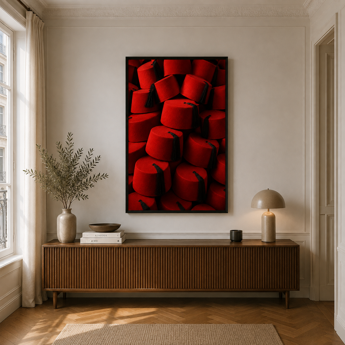 Tableau marocain – Tarbouchs rouges – XS : 30x20cm, Tableau en toile, Pas de cadre
