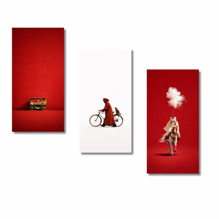 Triptyque Tableaux - blanc et rouge
