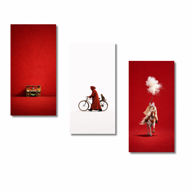 Triptyque Tableaux - blanc et rouge