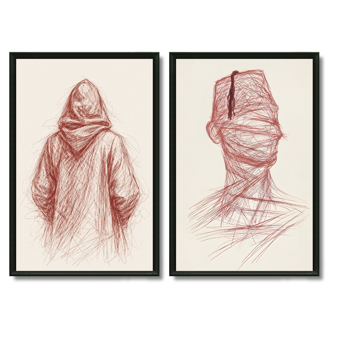 Duo tableaux dessins haj marocain graphique authentique