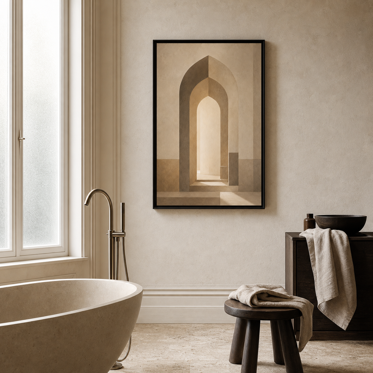 Tableau Islamique – La belle entrée – XS : 30x20cm, Tableau en toile, Cadre Américain Noir