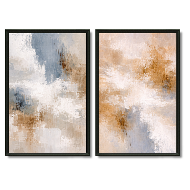 Duo Tableaux - Abstrait bleu & gold