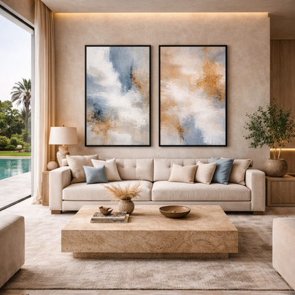 Duo Tableaux - Abstrait bleu & gold