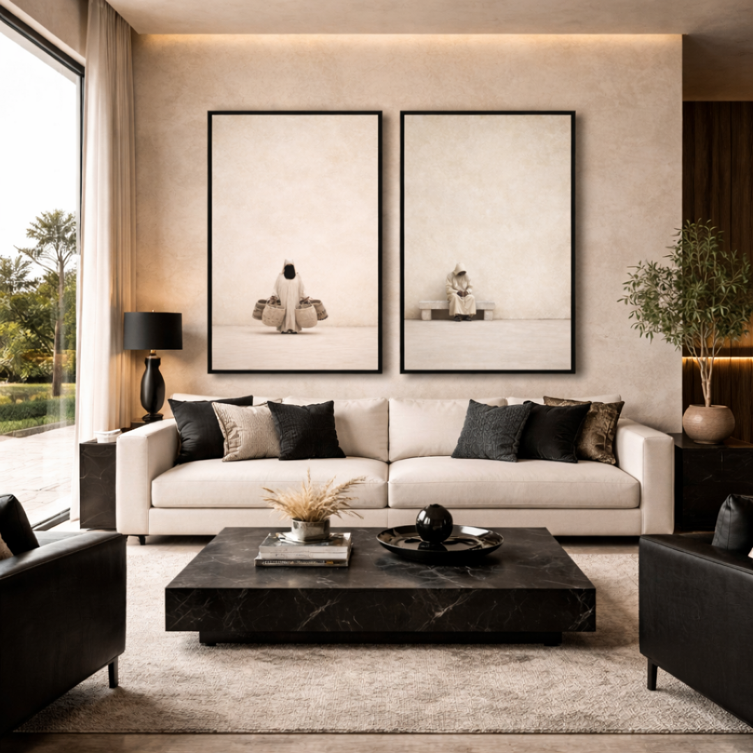 Duo tableaux le Maroc en beige détail