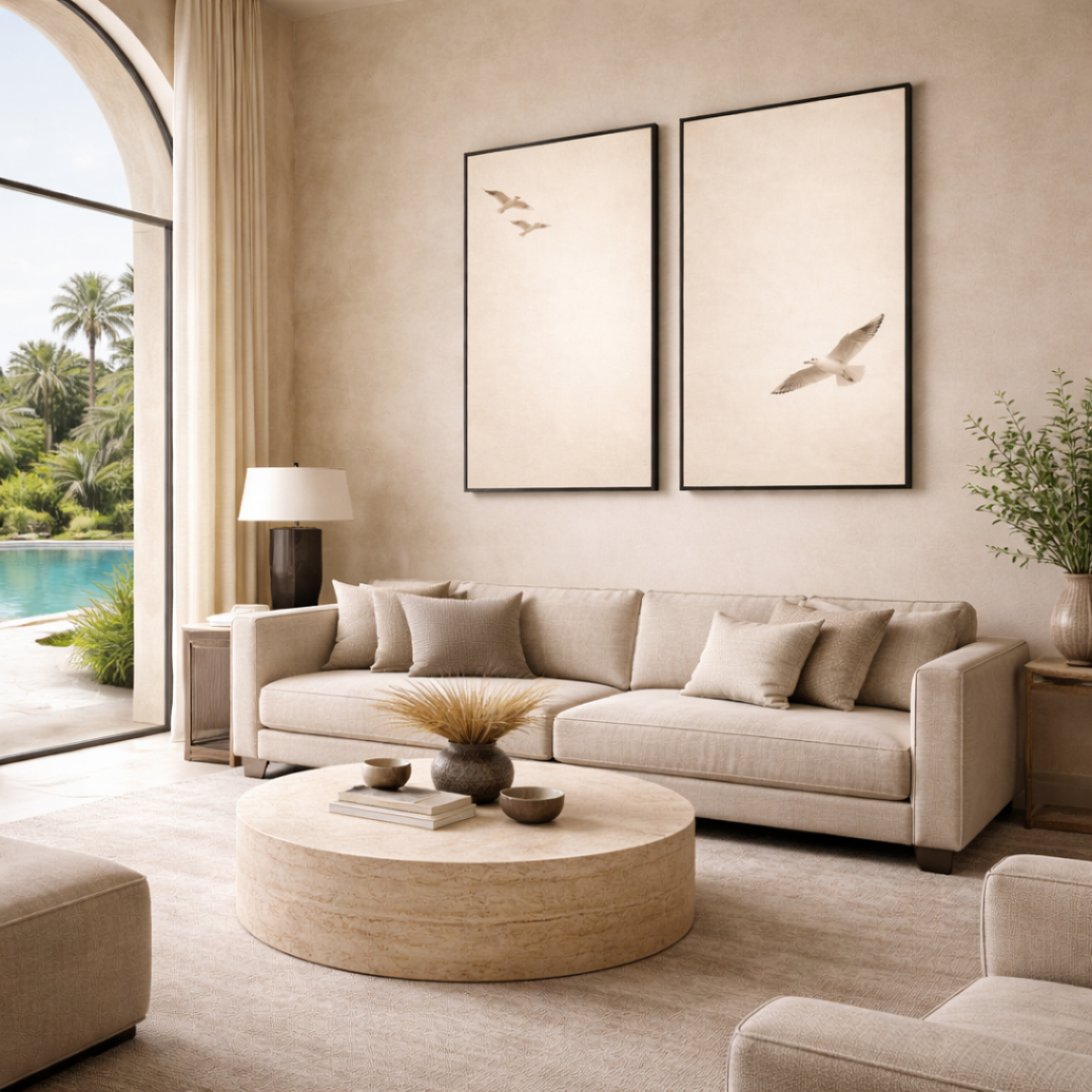 Duo tableaux oiseaux beige décoratif délicat