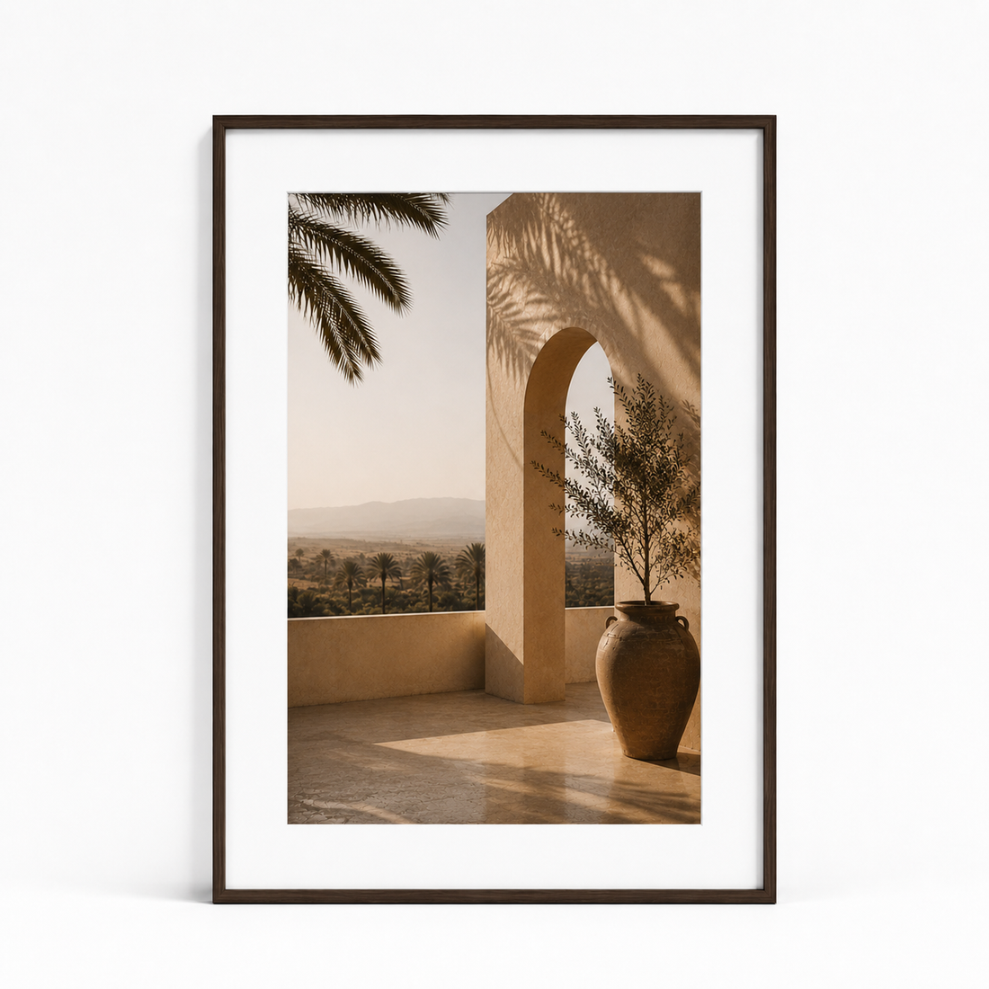 Tableau encadré Marocain – Palmier Royal – Tableau Encadré Premium, S : 30x20cm, Cadre Noir Mat