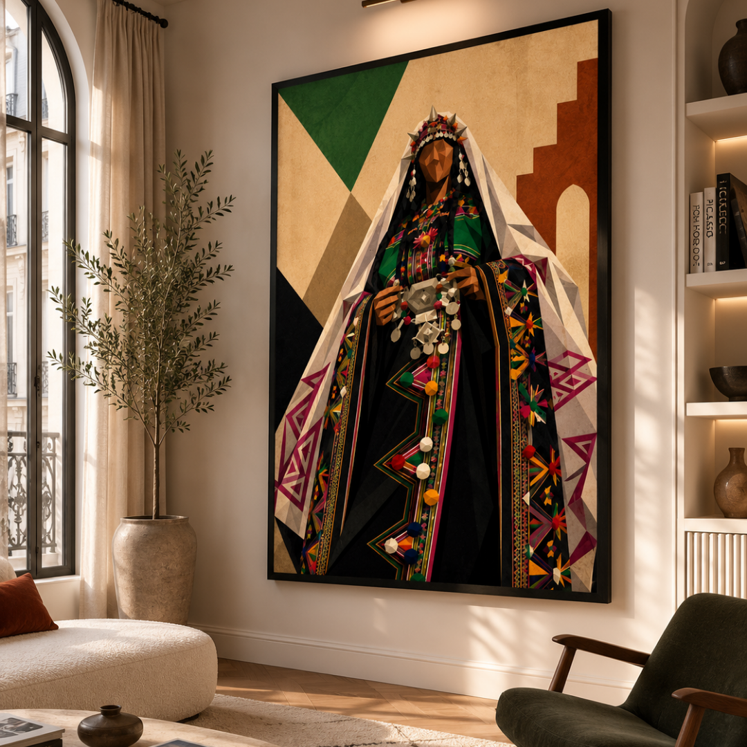 Tableau marocain – Femme Amazigh Cubisme – XS : 30x20cm, Tableau en toile, Pas de cadre