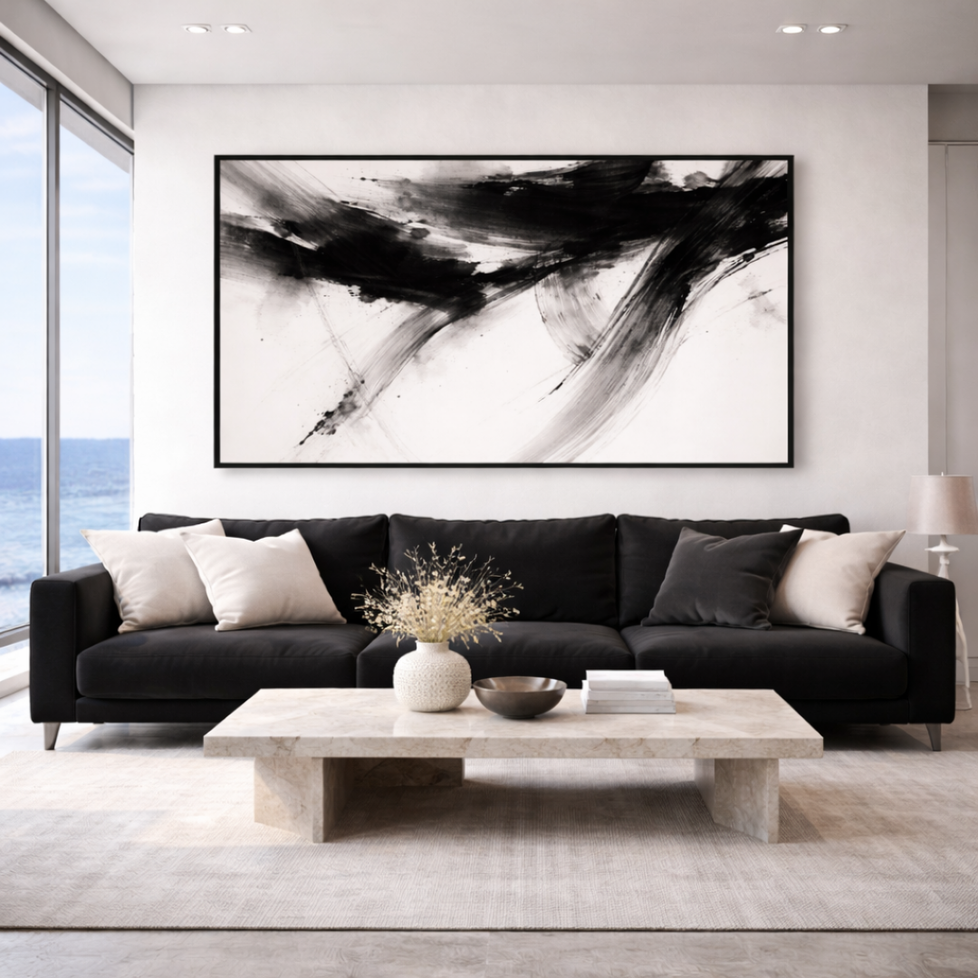 Tableau élancement noir abstrait moderne lignes dynamiques