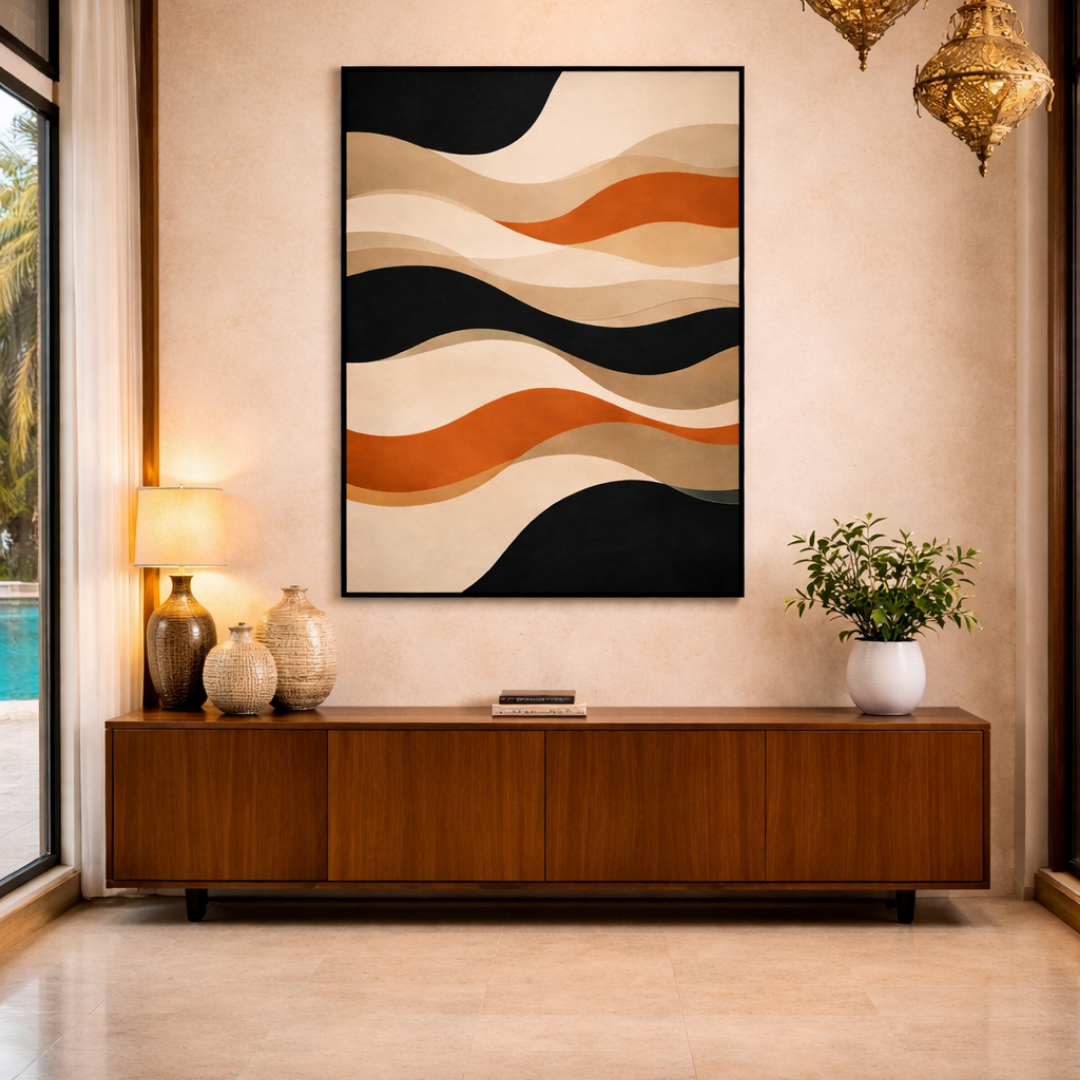 Tableau vagues abstraites colorées détail