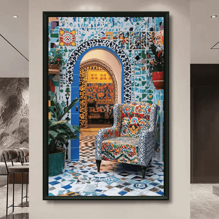 Tableau marocain – Arc coloré et fauteuil en mosaïque - Kolors France