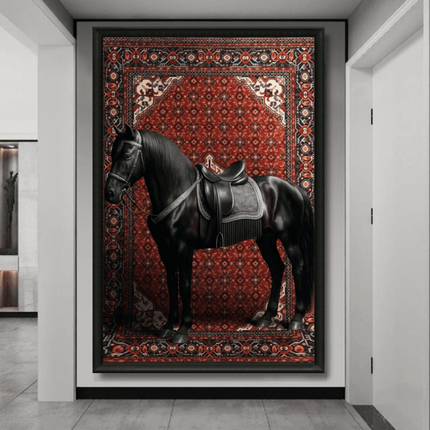 Tableau marocain – Cheval noir sur tapis rouge - Kolors France