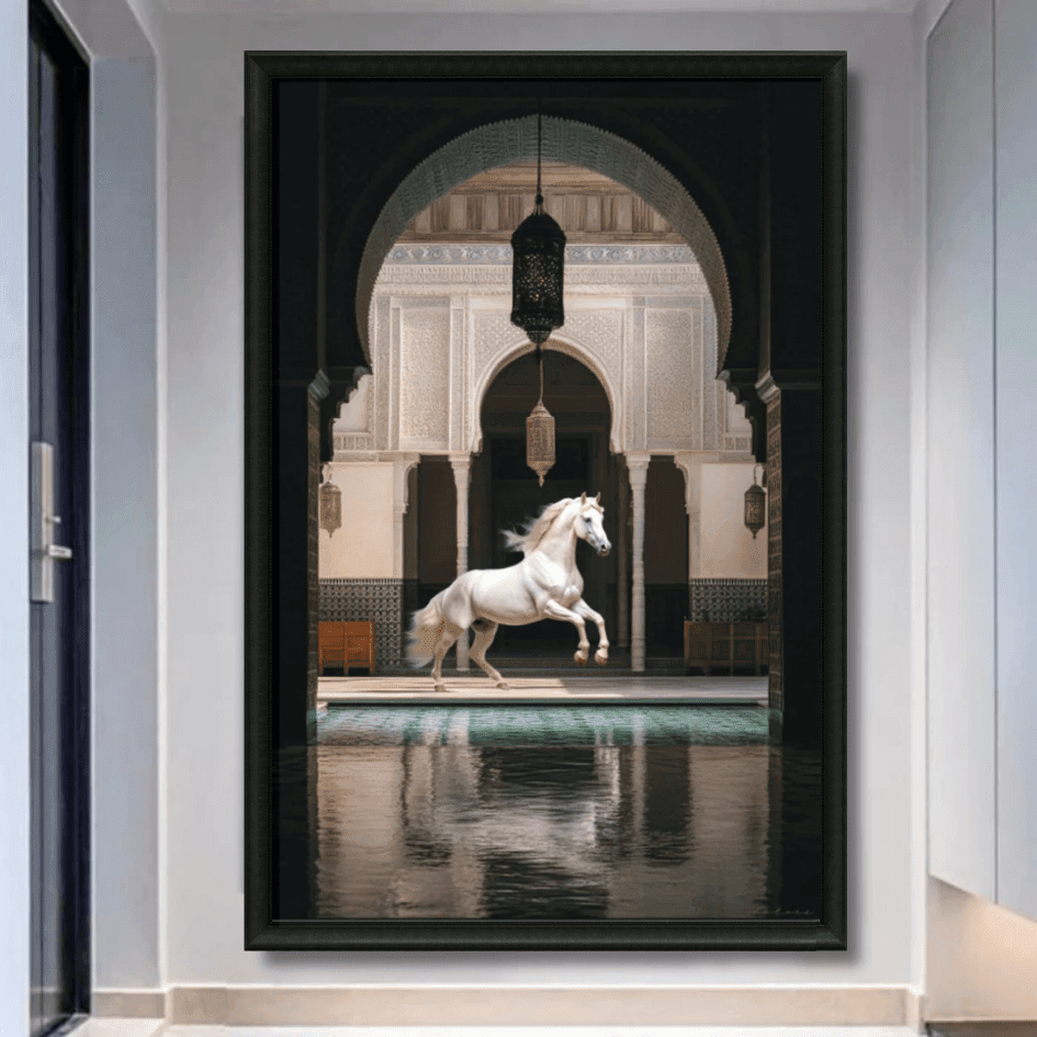 Tableau cheval blanc riad marocain détail