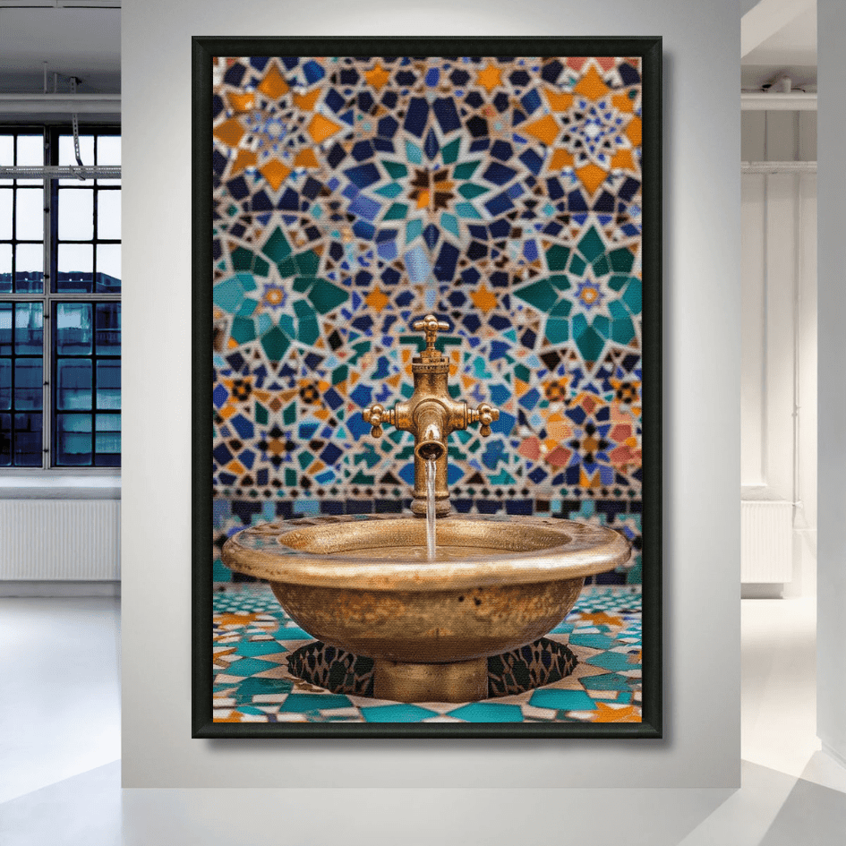 Tableau marocain – Fontaine marocaine en laiton et zellige