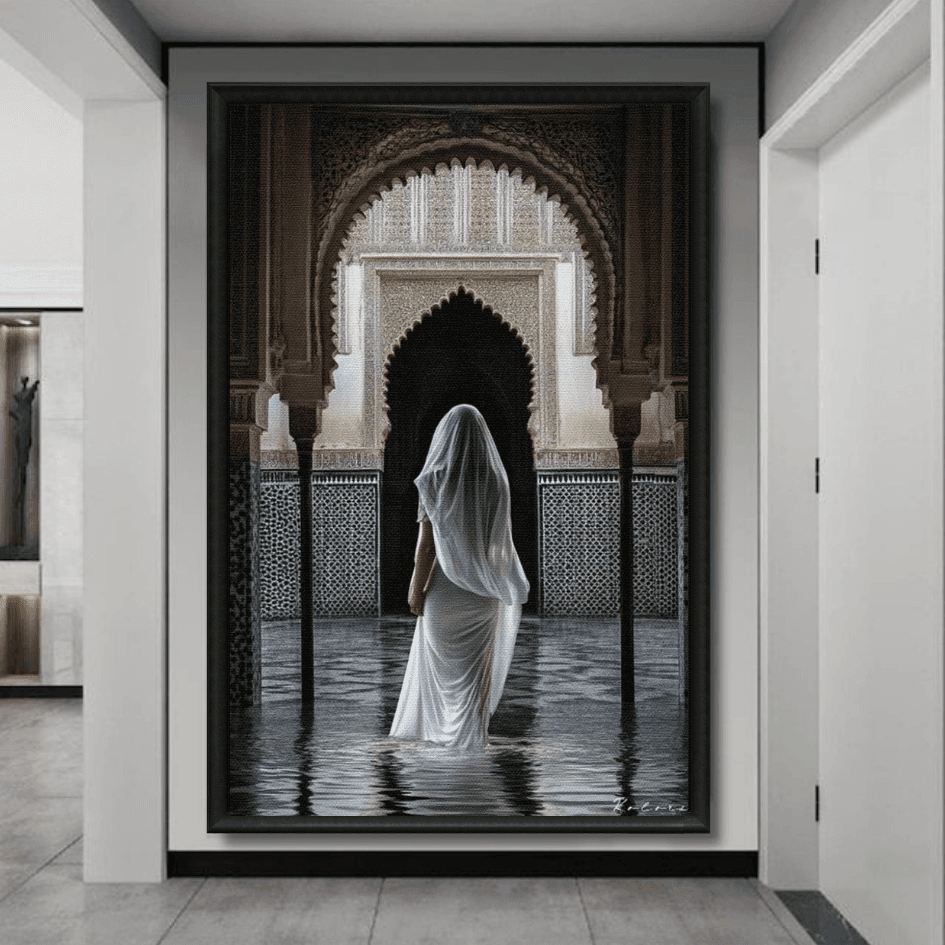 Tableau femme du riad marocain voilée détail