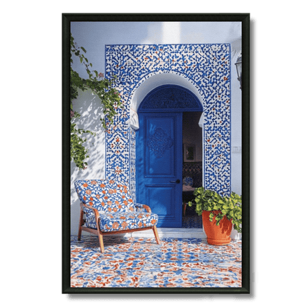 Tableau marocain – Porte bleue et fauteuil en zellige - Kolors France