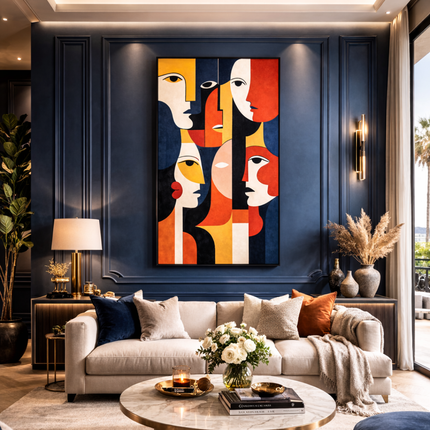 Tableau Art déco – Visages Géométriques